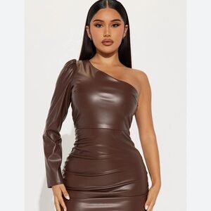 Fashion Nova PU leather touch cold sholder dress